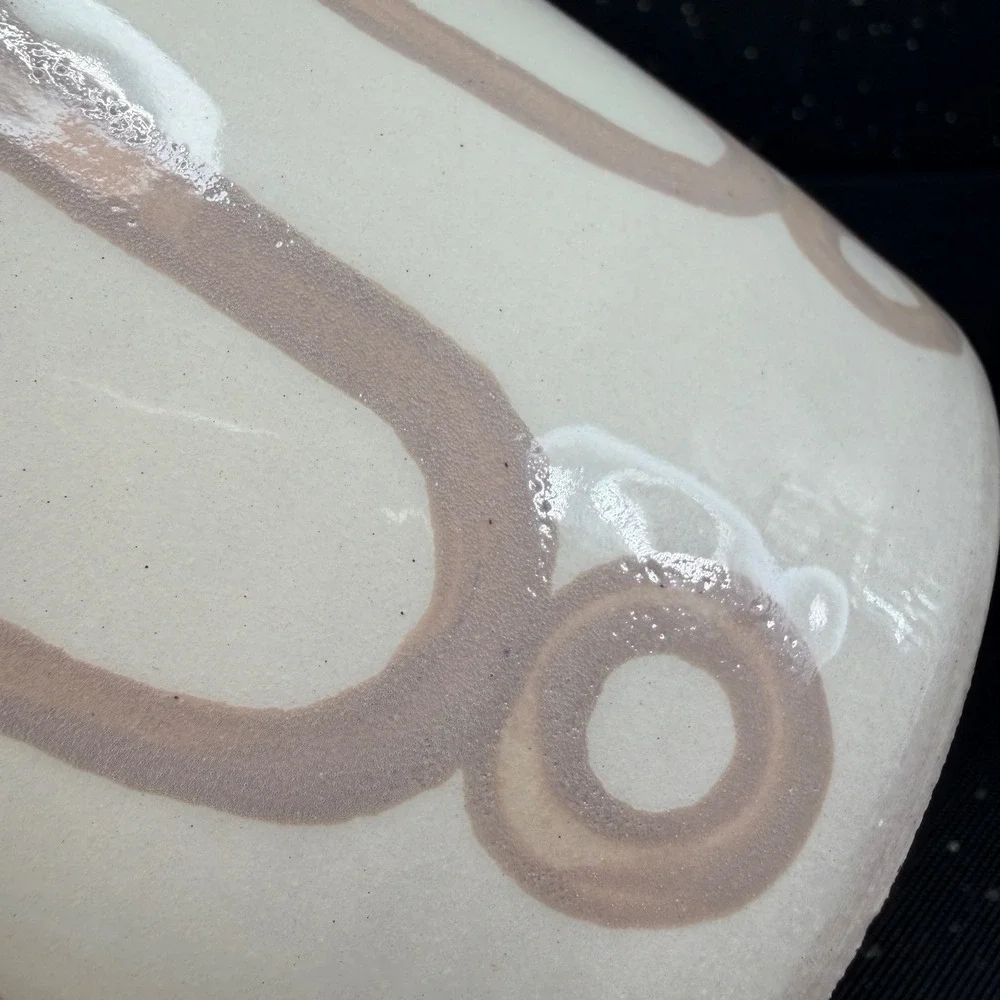 THEMIS Z Handmade in Greece Ceramic Vase Cream Mauve Geometric Wave Vessel